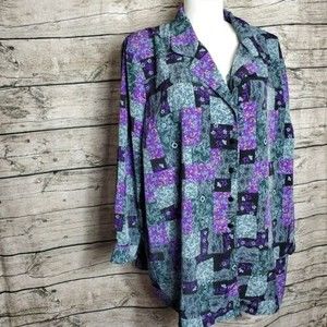 Vintage Brylane Woman Collection Button Up Purple Top Size 4X